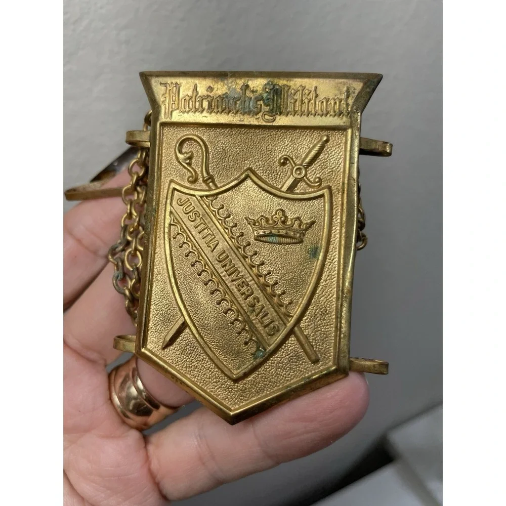 Vtg Fraternal Society  Sword Belt Hanger Gold Tone Chain & Medals Regalia Lot